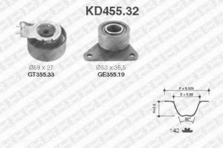 Рем. Комплект ГРМ: ремень + ролики NTN SNR KD455.32