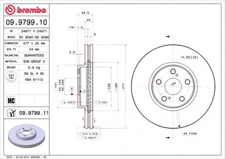 Тормозной диск вентильований Brembo 09.9799.10