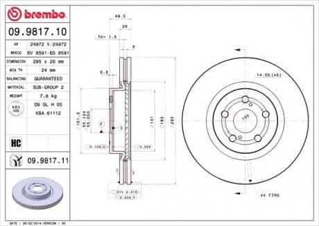 Тормозной диск вентильований Brembo 09.9817.10