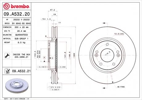 Тормозной диск вентилируемый Brembo 09.A532.20