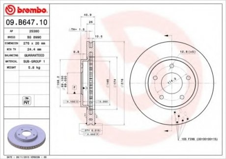 Тормозной диск вентильований Brembo 09.B647.10