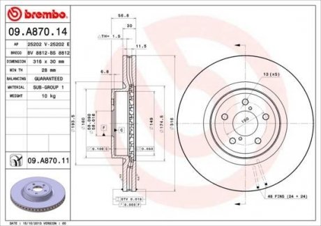 Тормозной диск вентилируемый Brembo 09.A870.14 (фото 1)