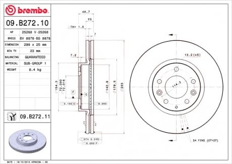 Тормозной диск вентилируемый Brembo 09.B272.10