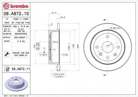 Тормозной диск Brembo 08.A872.10