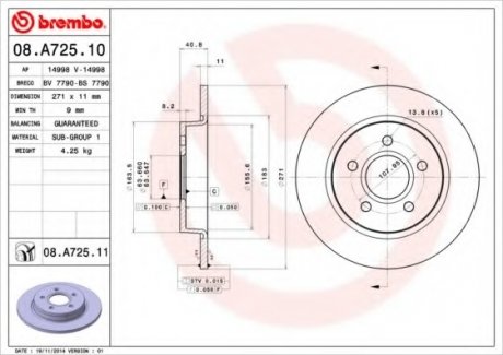 Тормозной диск Brembo 08.A725.10 (фото 1)