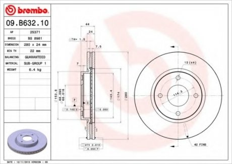 Тормозной диск Brembo 09.B632.10 (фото 1)