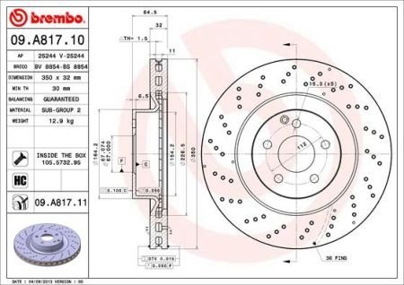 Тормозной диск вентилируемый = 09.A817.10 Brembo 09.A817.11 (фото 1)