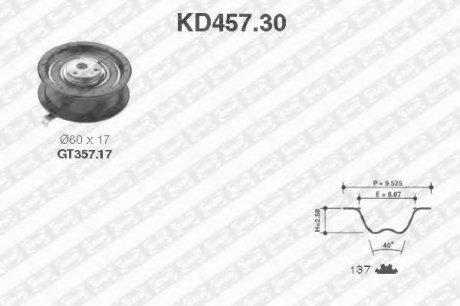 Рем. Комплект ГРМ: ремень + ролики NTN SNR KD457.30