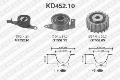 Рем. Комплект ГРМ: ремень + ролики NTN SNR KD452.10