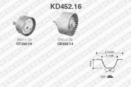 Рем. Комплект ГРМ: ремень + ролики NTN SNR KD452.16