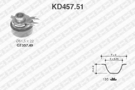 Рем. Комплект ГРМ: ремень + ролики NTN SNR KD457.51