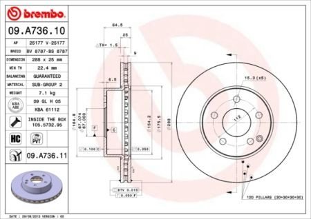 Тормозной диск вентильований Brembo 09.A736.11 (фото 1)