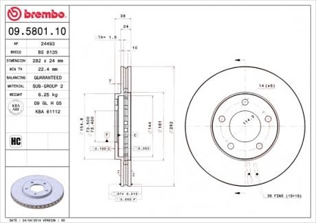 Тормозной диск Brembo 09.5801.10