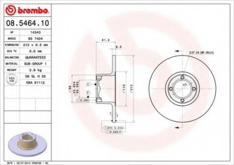 Гальмівний диск Brembo 08.5464.10