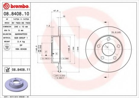 Тормозной диск Brembo 08.8408.11 (фото 1)