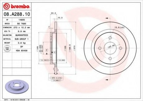 Тормозной диск Brembo 08.A288.10