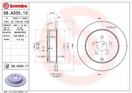 Тормозной диск Brembo 08.A335.10 (фото 1)