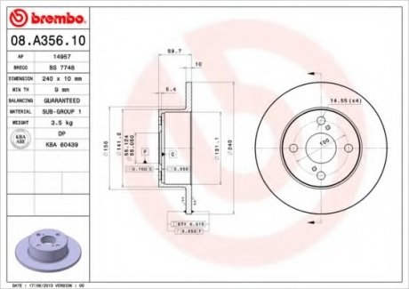 Тормозной диск Brembo 08.A356.10