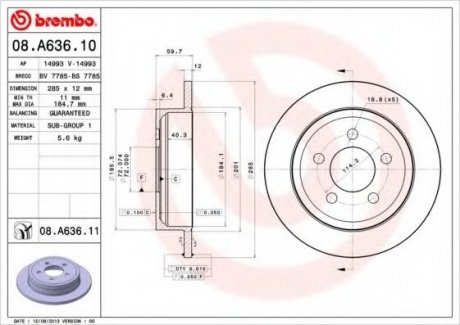 Тормозной диск Brembo 08.A636.10