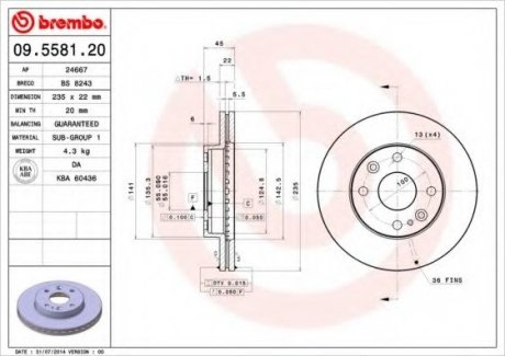 Тормозной диск Brembo 09.5581.20 (фото 1)