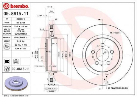 Тормозной диск Brembo 09.8615.11