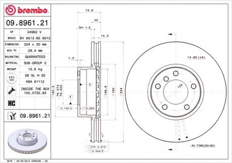 Тормозной диск Brembo 09.8961.21