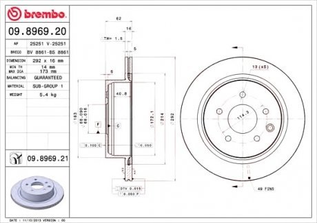 Тормозной диск Brembo 09.8969.20