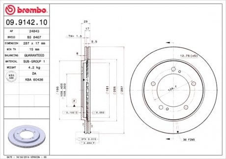 Тормозной диск Brembo 09.9142.10