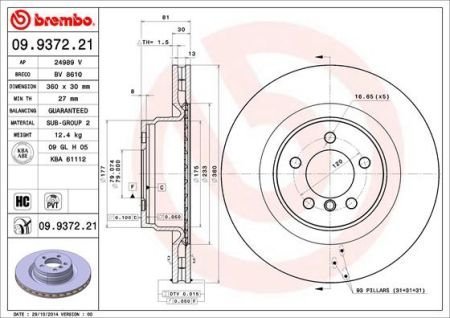 Тормозной диск Brembo 09.9372.21