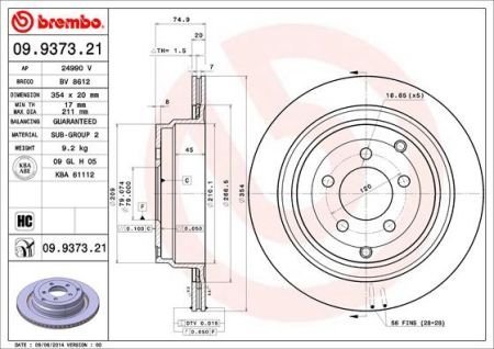 Тормозной диск Brembo 09.9373.21 (фото 1)