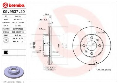 Тормозной диск Brembo 09.9537.20 (фото 1)