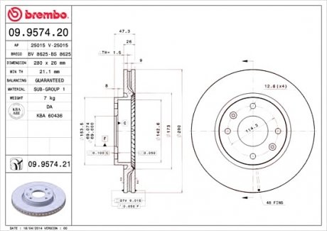 Тормозной диск Brembo 09.9574.21 (фото 1)