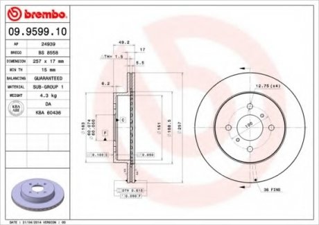 Тормозной диск Brembo 09.9599.10