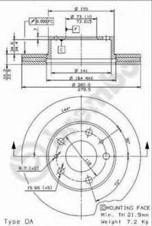 Гальмівний диск пер. Boxer 94- (280x66mm) Brembo 09.9614.14