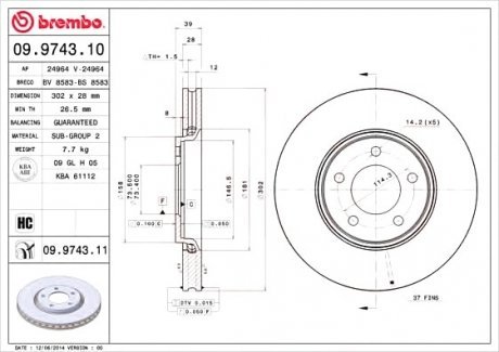 Тормозной диск Brembo 09.9743.11 (фото 1)