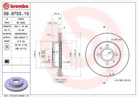 Тормозной диск Brembo 09.9753.10