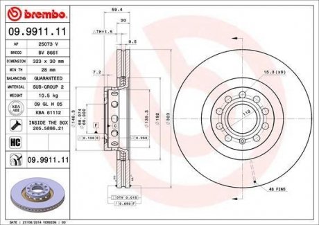 Гальмівний диск Brembo 09.9911.11