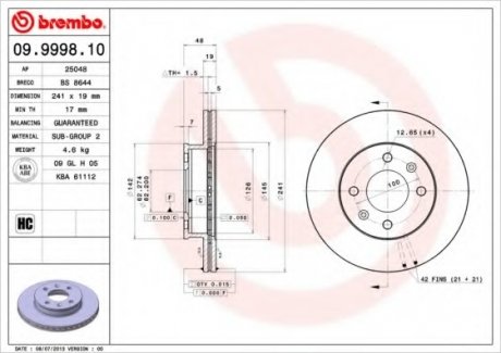 Тормозной диск Brembo 09.9998.10 (фото 1)