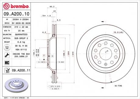 Тормозной диск Brembo 09.A200.11