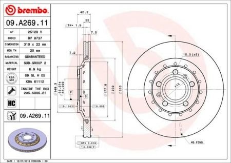 Тормозной диск Brembo 09.A269.11 (фото 1)