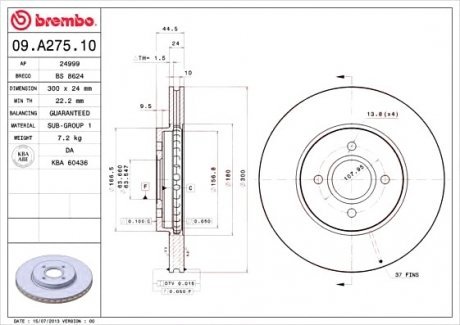 Тормозной диск Brembo 09.A275.10