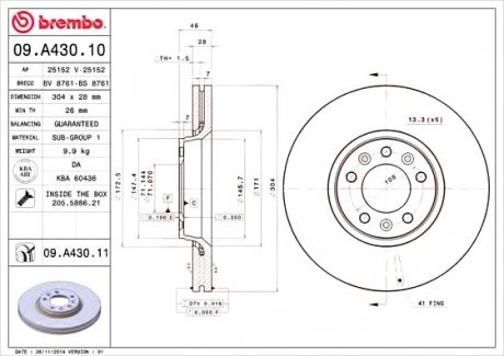 Тормозной диск Brembo 09.A430.10