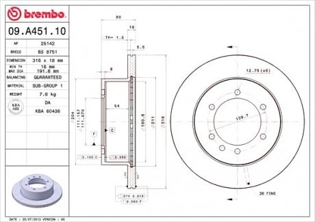 Тормозной диск Brembo 09.A451.10