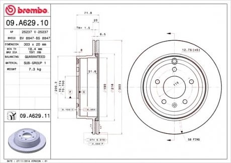 Тормозной диск Brembo 09.A629.10