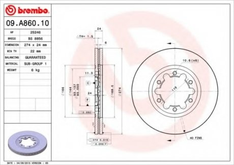 Тормозной диск Brembo 09.A860.10 (фото 1)