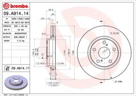 Тормозной диск Brembo 09.A914.14