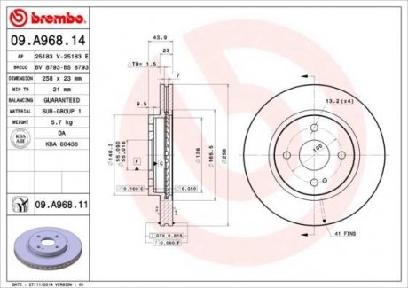 Тормозной диск Brembo 09.A968.14 (фото 1)
