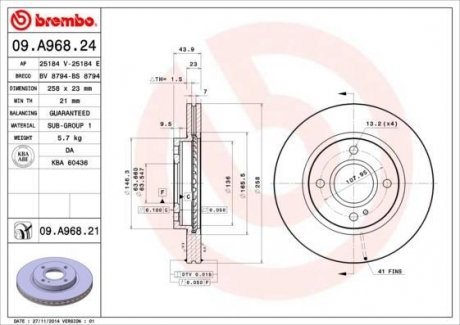 Тормозной диск Brembo 09.A968.24 (фото 1)
