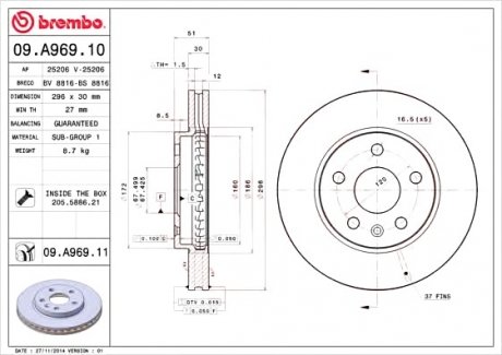 Тормозной диск Brembo 09.A969.10