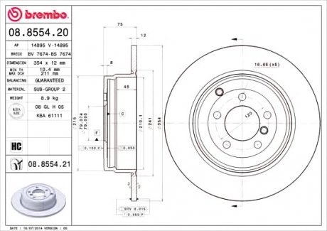 Тормозной диск Brembo 08.8554.21